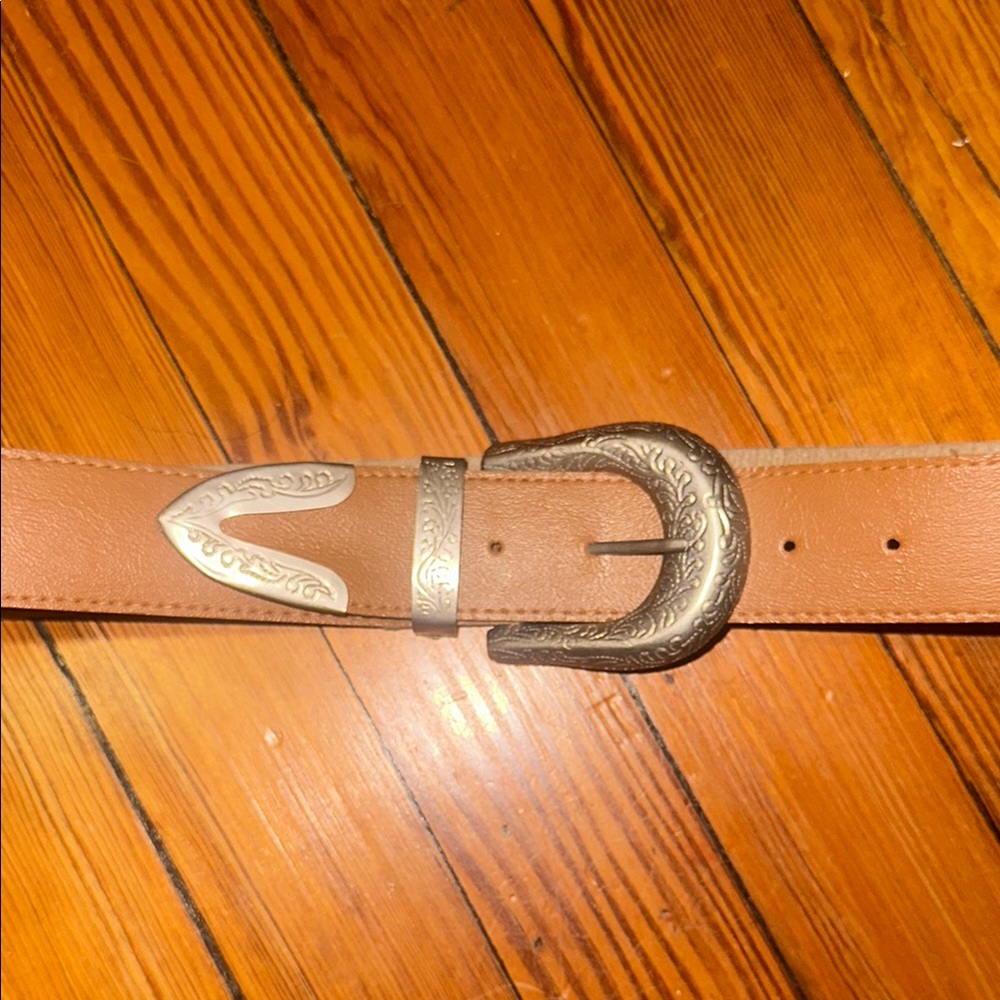 Brown western Leather Belt with Silver Buckle